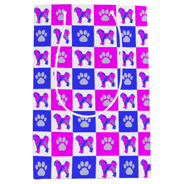Bolsa De Regalo Mediana Cavapoo Perro & Huella Rosa y Azul (Anverso)