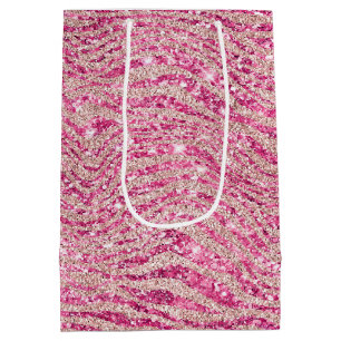 Bolsa De Regalo Mediana Cebra de Purpurina Girly Pink y Rubor