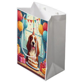Bolsa De Regalo Mediana Celebración de Cumpleaños de Basset Hound