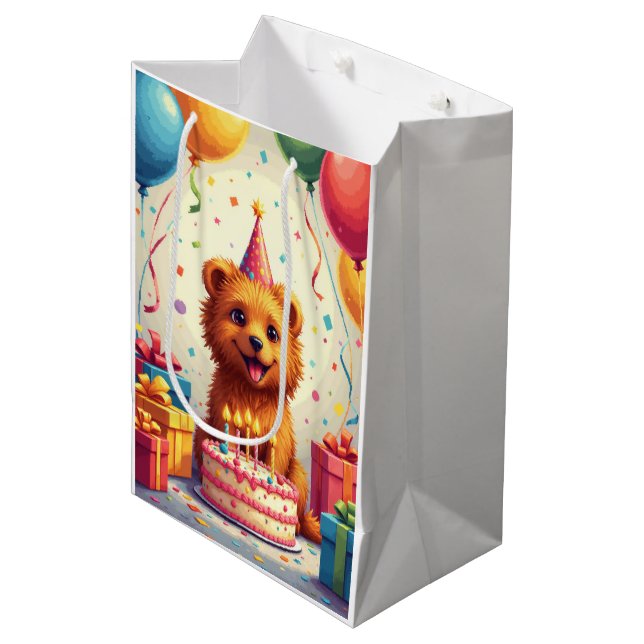 Bolsa De Regalo Mediana Celebración de cumpleaños de Lowchen (Angulo Anverso)