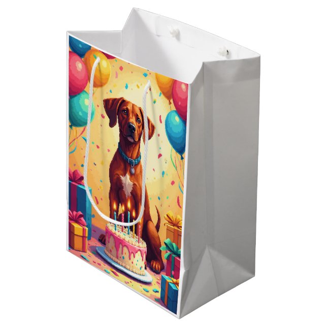 Bolsa De Regalo Mediana Celebración de cumpleaños de Rhodesian Ridgeback (Angulo Anverso)