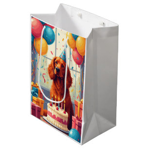 Bolsa De Regalo Mediana Celebración de cumpleaños de Setter Rojo Irlandés
