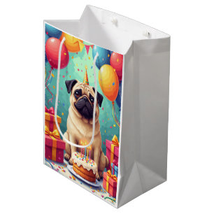 Bolsa De Regalo Mediana Celebración del cumpleaños de un Pug