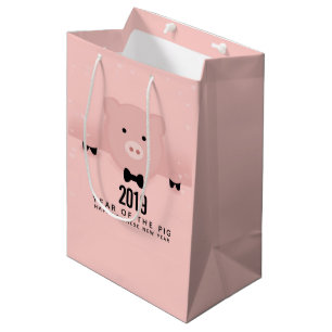 Bolsa De Regalo Mediana Cerdo rosa caprichoso lindo Año Nuevo Chino 2019