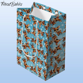 Bolsa De Regalo Mediana Cerveza, Amanecer, Perro, Reno 🦌 Azul 🎄 Salto de