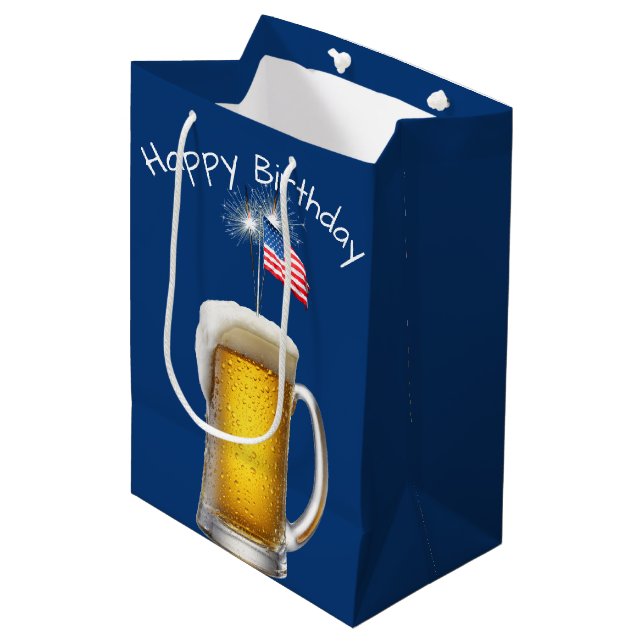 Bolsa De Regalo Mediana Cerveza patriótica de cumpleaños con esparklers (Angulo Anverso)
