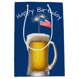 Bolsa De Regalo Mediana Cerveza patriótica de cumpleaños con esparklers