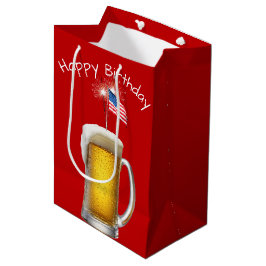 Bolsa De Regalo Mediana Cerveza patriótica de cumpleaños con esparklers