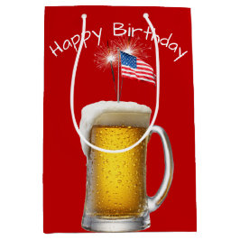 Bolsa De Regalo Mediana Cerveza patriótica de cumpleaños con esparklers