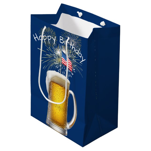 Bolsa De Regalo Mediana Cerveza patriótica de cumpleaños con esparklers (Angulo Anverso)