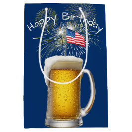 Bolsa De Regalo Mediana Cerveza patriótica de cumpleaños con esparklers