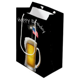 Bolsa De Regalo Mediana Cerveza patriótica de cumpleaños con esparklers