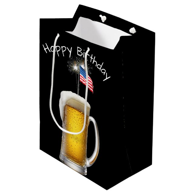 Bolsa De Regalo Mediana Cerveza patriótica de cumpleaños con esparklers (Angulo Anverso)