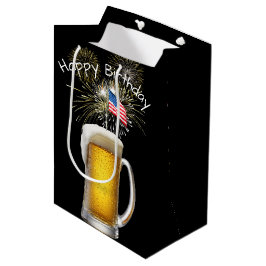 Bolsa De Regalo Mediana Cerveza patriótica de cumpleaños con esparklers