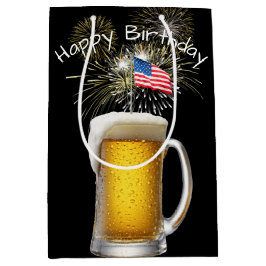 Bolsa De Regalo Mediana Cerveza patriótica de cumpleaños con esparklers