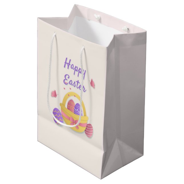 Bolsa De Regalo Mediana Cesta feliz de Pascua y mariposas (Angulo Anverso)