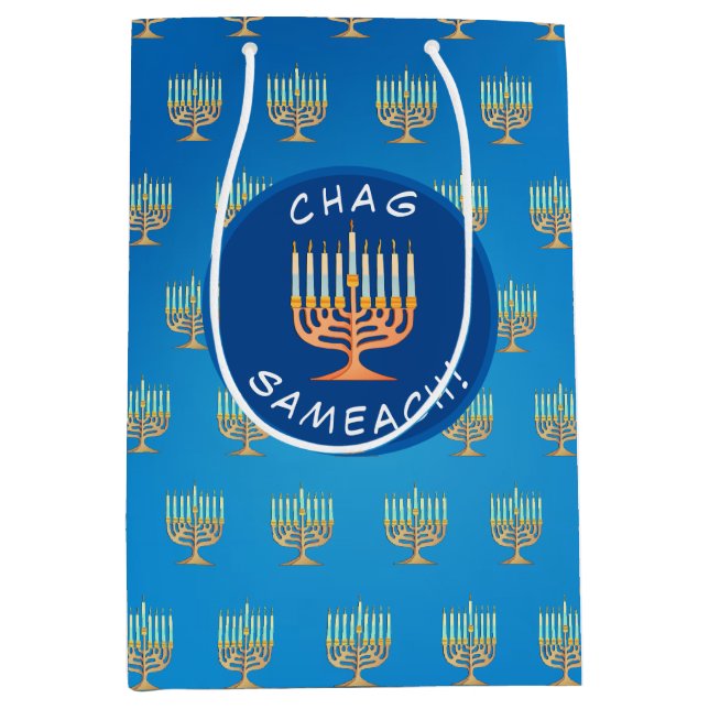 Bolsa De Regalo Mediana Chag Sameach Menorah (Anverso)