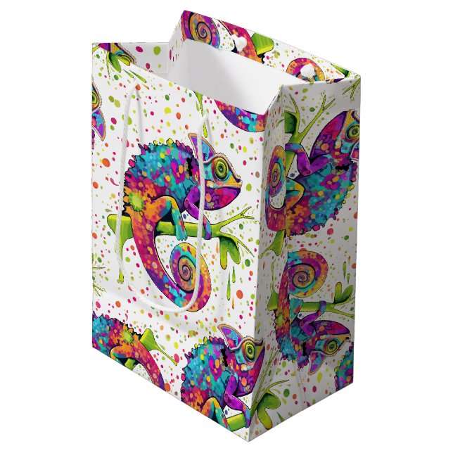 Bolsa De Regalo Mediana Chameleon Paint Stains Watercolor Style (Angulo Anverso)