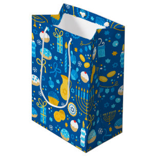 Bolsa De Regalo Mediana Chanukah celebrando el azul glacial
