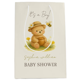 Bolsa De Regalo Mediana Charming Fiesta de Bebé de Oso de Acuarela y Abeja