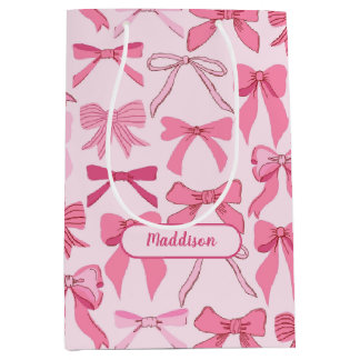 Bolsa De Regalo Mediana Charming Girly Pink Bow Knots Pattern 