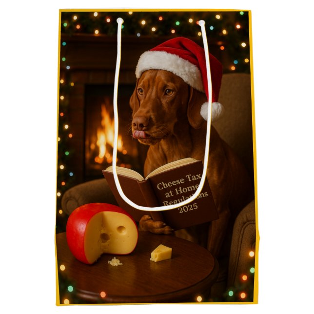 Bolsa De Regalo Mediana Cheese tax Vizsla dog Christmas gift bag  (Reverso)