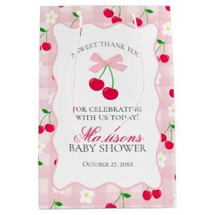 Bolsa De Regalo Mediana Cherry Sweet Pink Coquette Bow Baby Shower Favores