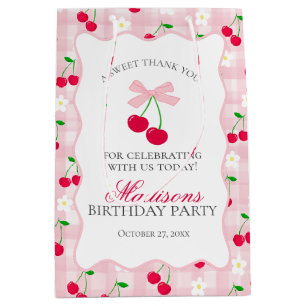 Bolsa De Regalo Mediana Cherry Sweet Pink Coquette Bow Favor de cumpleaños