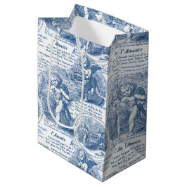Bolsa De Regalo Mediana Cherubres enamorados de la tela azul francesa