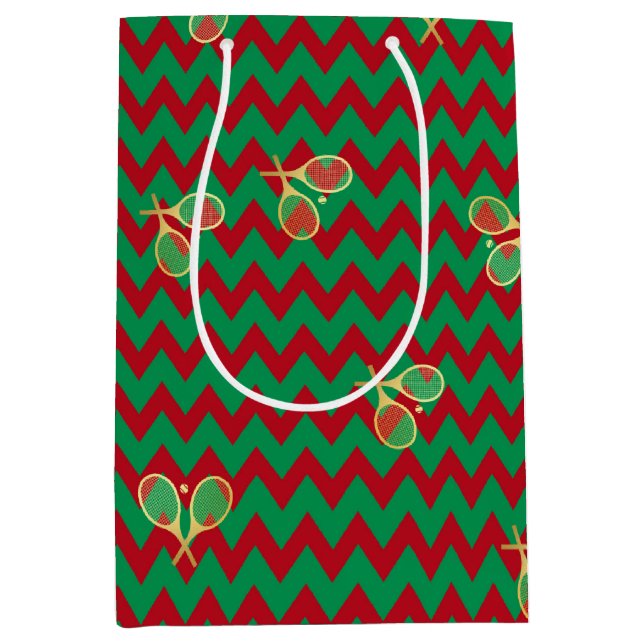 Bolsa De Regalo Mediana Chevron Zig Zag Ruby Red Green Navidades Tenis (Anverso)