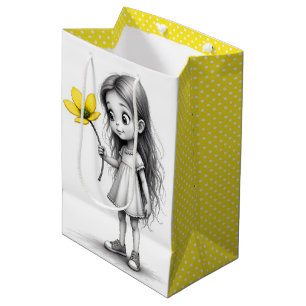 Bolsa De Regalo Mediana Chibi Little Girl With Yellow Flower