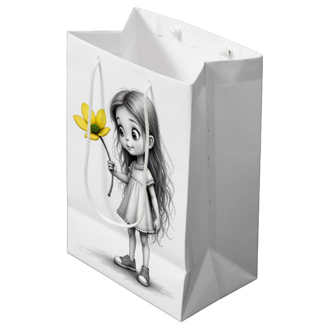 Bolsa De Regalo Mediana Chibi Little Girl With Yellow Flower (Angulo Anverso)