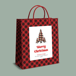 Bolsa De Regalo Mediana Chic buffalo plaid Christmas gift bag editable