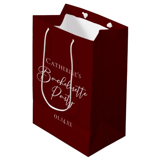 Bolsa De Regalo Mediana Chic Burgundy Bachelorette Party Personalized (Angulo Anverso)