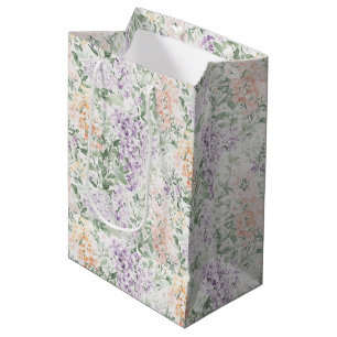 Bolsa De Regalo Mediana Chic Desfile de Novia Floral Lila Lavanda Melocotó