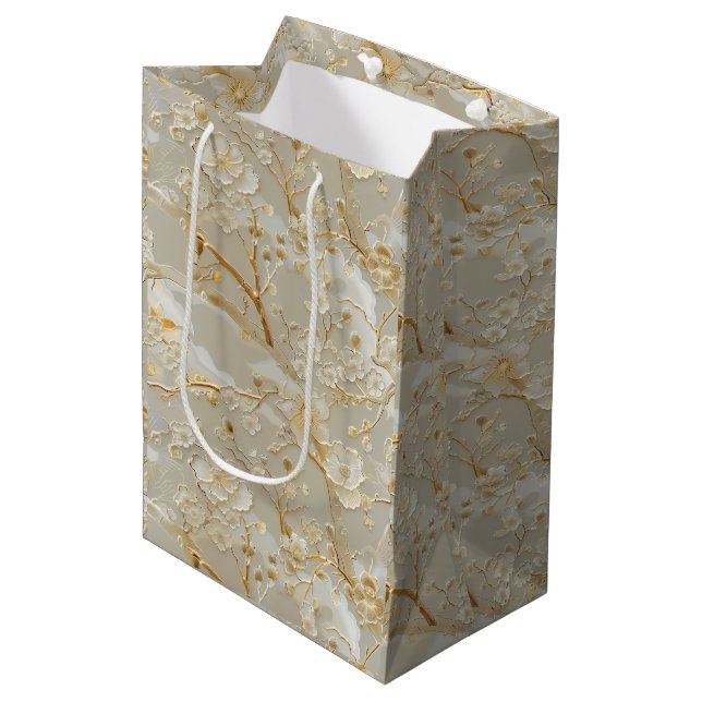 Bolsa De Regalo Mediana Chic gold cream floral (Angulo Anverso)