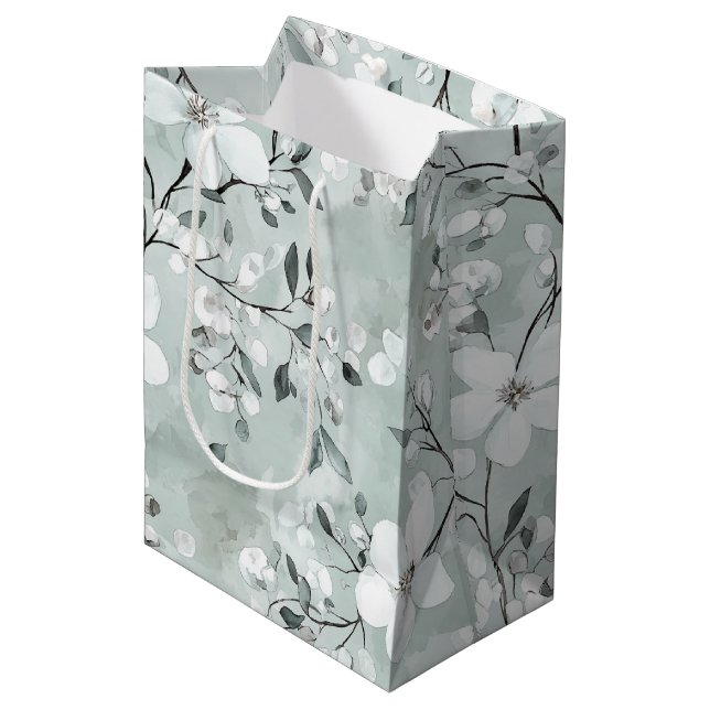 Bolsa De Regalo Mediana Chic Gris Blanco Azul Floral Despedida de Soltera (Angulo Anverso)