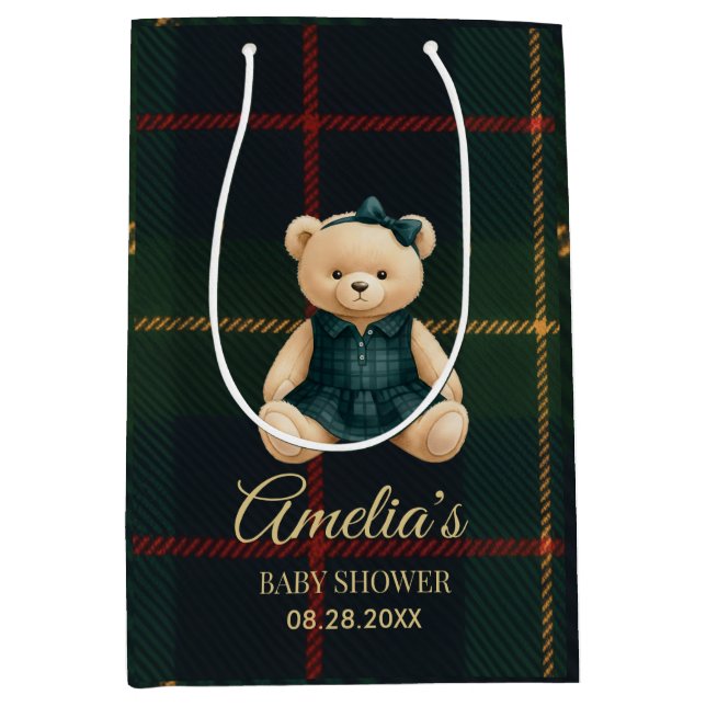 Bolsa De Regalo Mediana Chic Luxury Teddy Bear Baby Shower  (Anverso)
