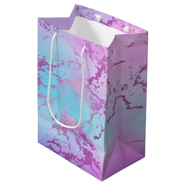 Bolsa De Regalo Mediana Chic Marble | Glitzy Glam Violeta Púrpura Azul Omb (Angulo Anverso)