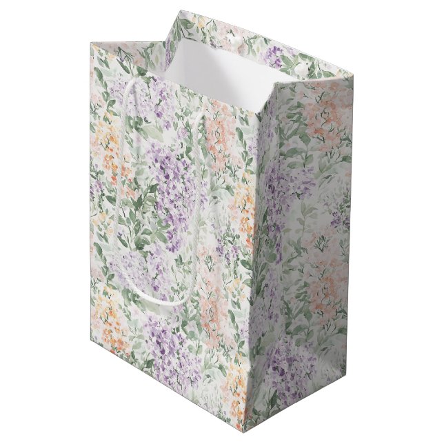 Bolsa De Regalo Mediana Chic Melocotón Lila Lavanda Floral Baño Nupcial (Angulo Anverso)