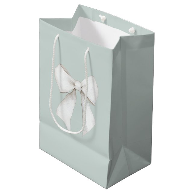 Bolsa De Regalo Mediana Chic Menta Verde Blanco Corazones Desayuno Nupcial (Angulo Anverso)