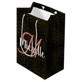 Bolsa De Regalo Mediana Chic oro brillo rosa monograma femenino único
