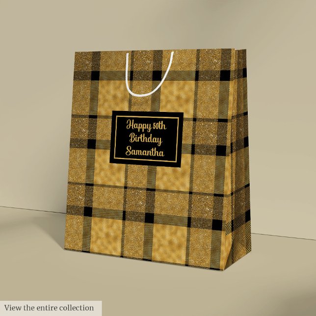 Bolsa De Regalo Mediana Chic Personalized Black Gold Minimalist Gift Bag (Chic Personalized Black Gold Minimalist Gift Bag)