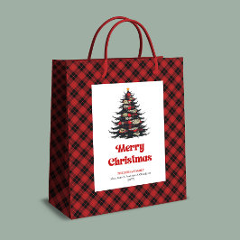 Bolsa De Regalo Mediana Chic red black plaid tree gift bag editable name