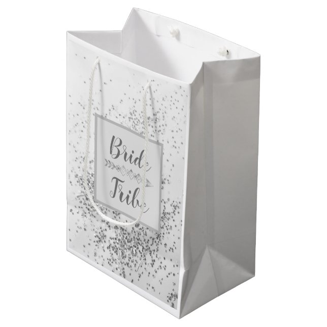 Bolsa De Regalo Mediana Chic Siver Confetti Bride Tribe   (Angulo Anverso)