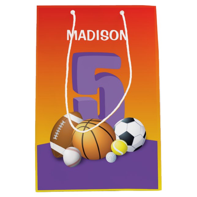 Bolsa De Regalo Mediana Chica 5.ª Bolas Deportivas de Cumpleaños (Anverso)