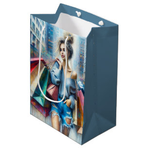 Bolsa De Regalo Mediana Chica Cumpleañera de Compras en la Gran Ciudad