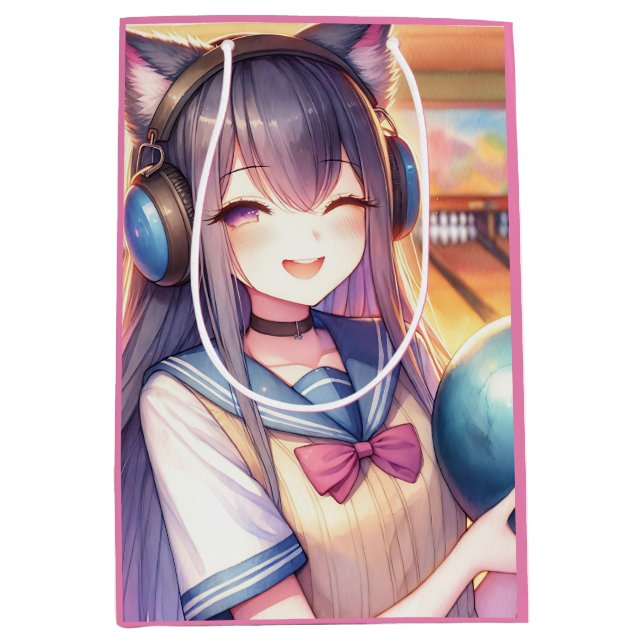 Bolsa De Regalo Mediana Chica de anime en la fiesta de cumpleaños de Bowli (Anverso)