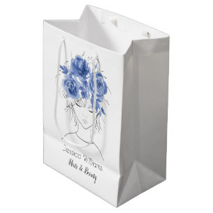 Bolsa De Regalo Mediana Chica de bonito lindo con rosas de acuarela azul-F