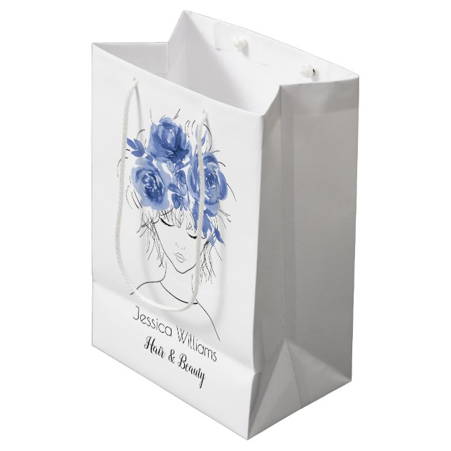 Bolsa De Regalo Mediana Chica de bonito lindo con rosas de acuarela azul-F (Angulo Anverso)